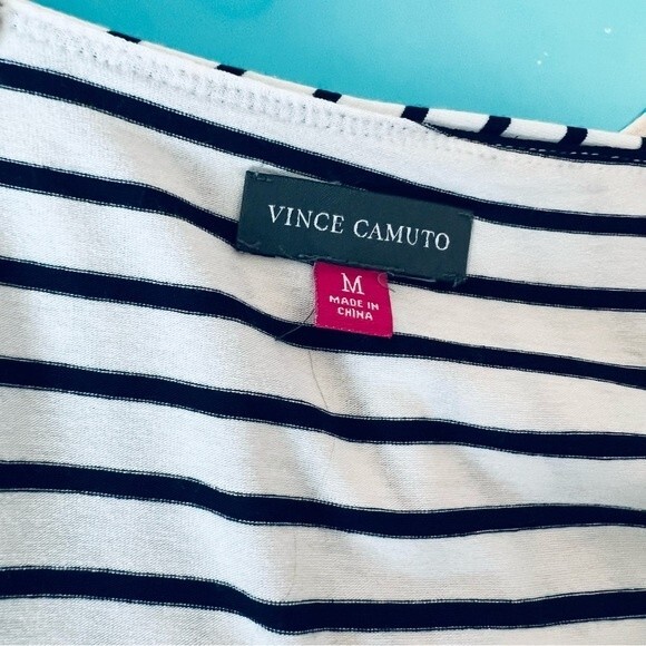 Vince Camuto Striped Cold Shoulder Top Women's Sz Medium Long Sleeve Knot Detail - Picture 2 of 10